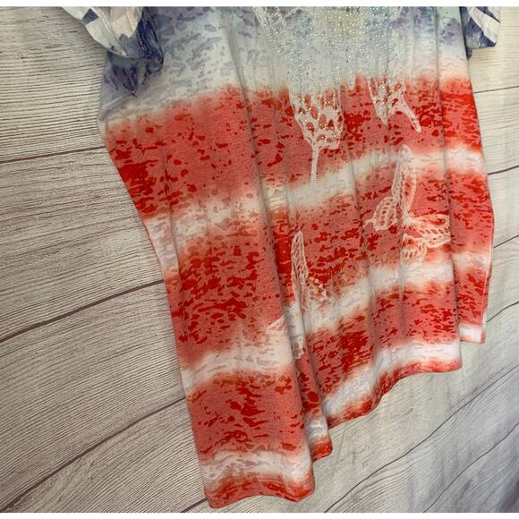 FRESH Red White Blue Butterfly Top Jeweled Stars and Stripes Size 1X - Picture 13 of 15